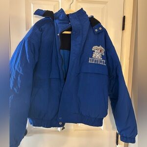 Vintage reversible UK fleece puffer jacket. Detachable hood. Heavyweight. Unisex